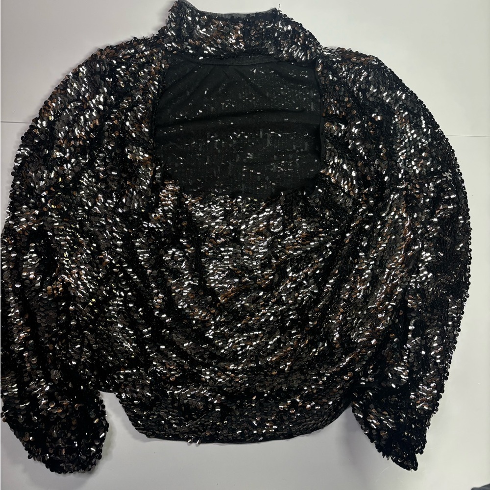 321. Free People Black Sequin Backless Top - Picture 4 of 5